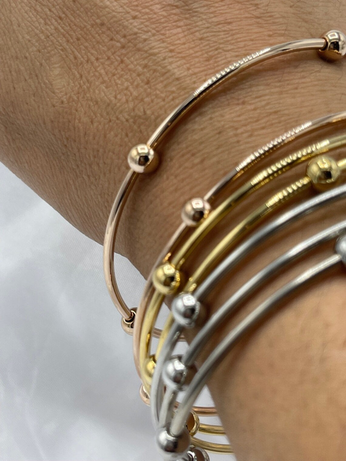 Gold Filled 7 Piece Set Ball Bangle Silver Ball Bangle Set | Etsy