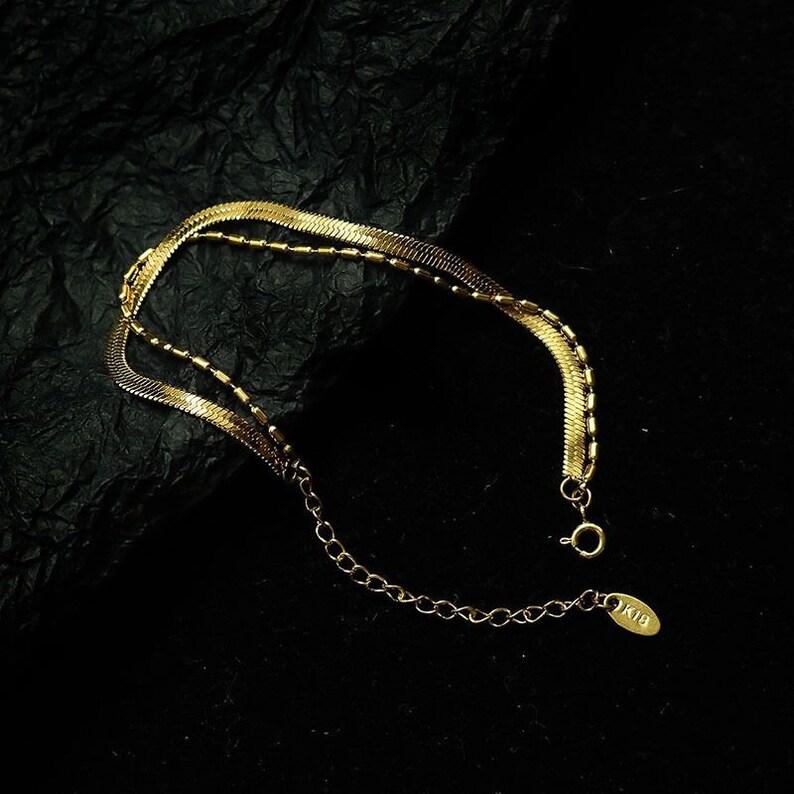 Dainty Gold Rice Bead Layer BraceletHerringbone Bracelet Etsy