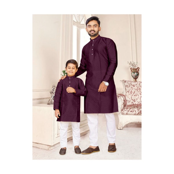 Purple Father & Son Kurta Collection,  Designer Silk Jacquard Men Kurta Pajama, Cotton Men Kurta, Party Wear Men Kurta, Haldi Kurtas Pajama