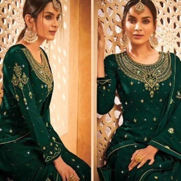 Grüne schwere Stickerei Salwar Kameez Anzug pakistanische Hochzeit tragen Georgette Stickerei gearbeitet Eid spezielle Kleider Fertig Salwar Anzug