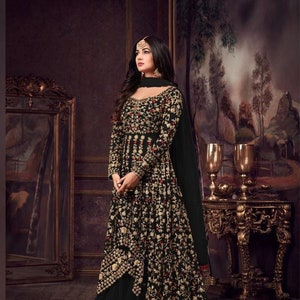 Black Heavy Embroidery Anarkali Gown Suit Indian Pakistani Salwar Kameez Suit Pakistani Evening Party Wear Dress Readymade for Women Dress