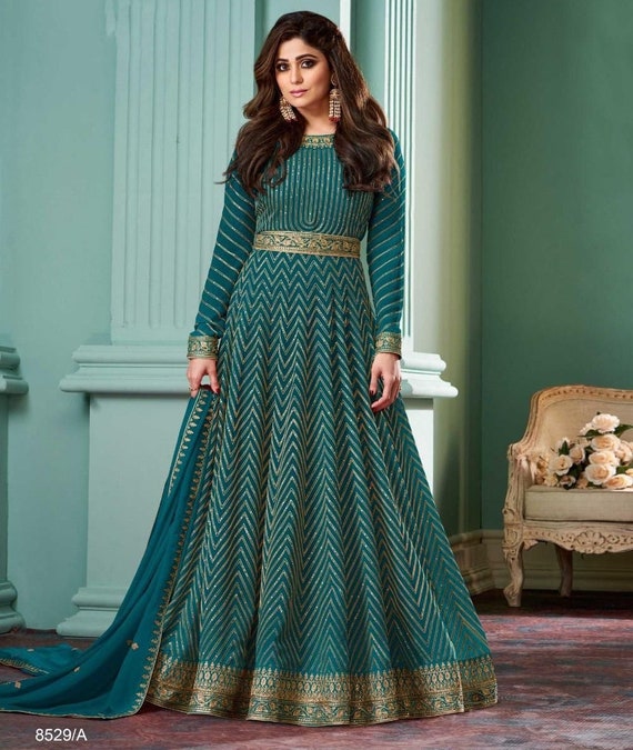 Silk Embroidered Designer Gown, Green at Rs 1895 in Surat | ID: 22369473662