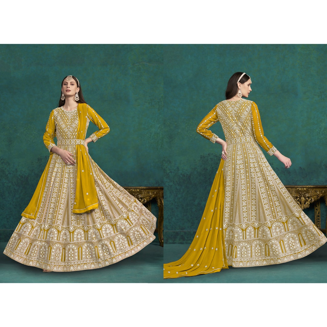 Maize Haldi Yellow Wedding Wear Designer Anarkali Suit main image 1