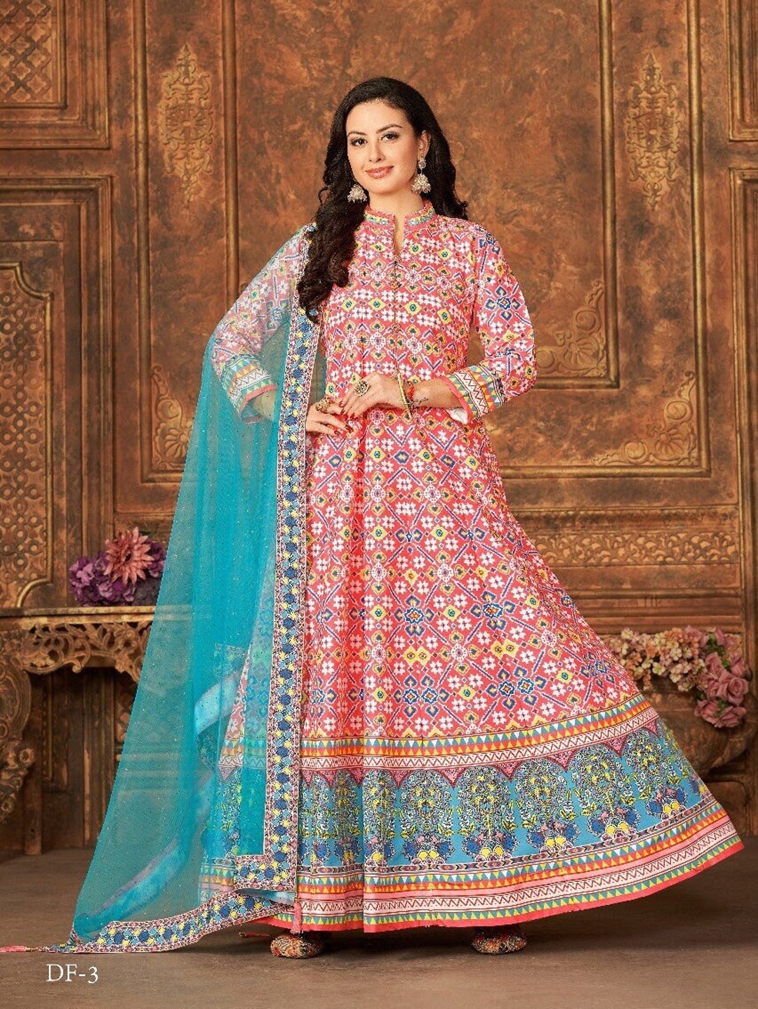 Vasundhara Faux Blooming Pink Anarkali Gown Suit Set