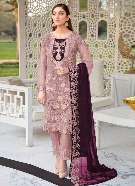 Chiffon Embroidery Salwar Kameez - Pakistani Dress - C915E | Fabricoz USA