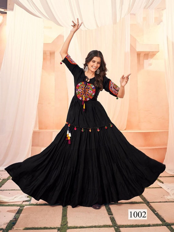 Shop Black Embroidered Georgette Layered Ruffle Gown Online in USA – Pure  Elegance