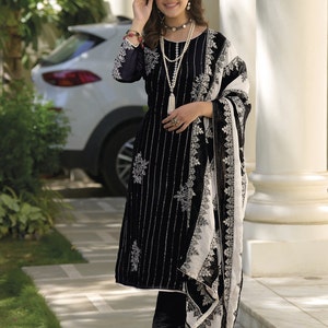 Black Heavy Organza Pakistani Fancy Salwar Suit, Stylish Pakistani Pant Suit, Fancy Embroidered Sequin Salwar Kameez Suit Pakistani Eid Suit Choice - 2