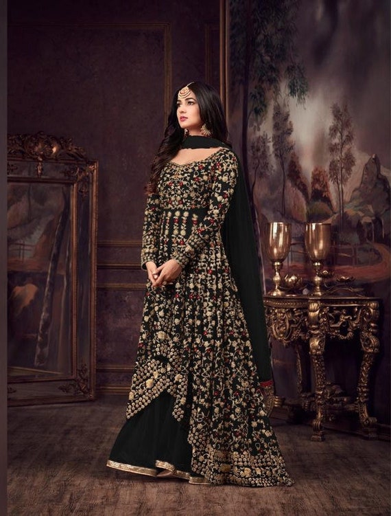 Buy Satin Embroidered Anarkali Gown with Net Dupatta Online at Best Prices  in India - JioMart.