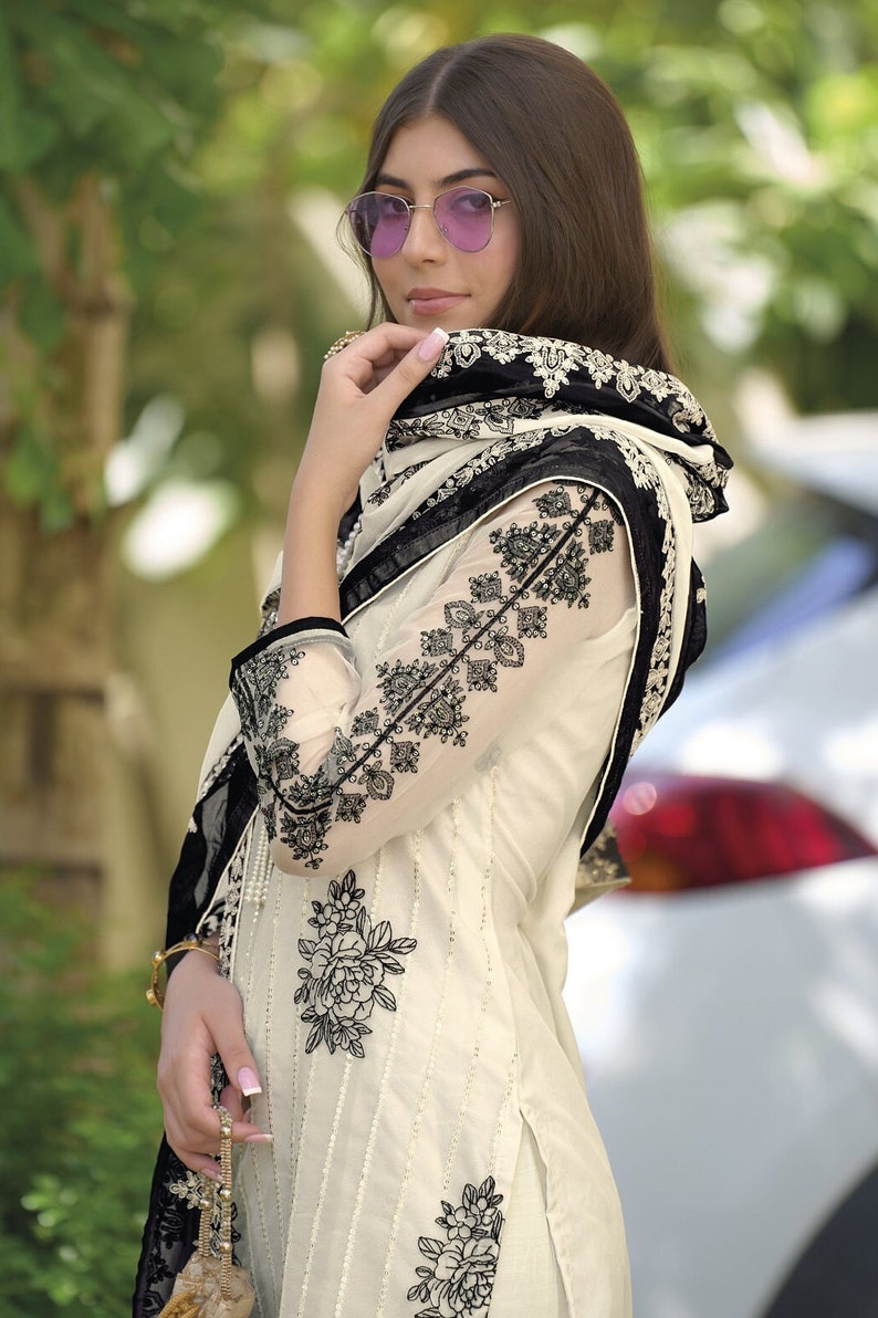Black Heavy Organza Pakistani Fancy Salwar Suit, Stylish Pakistani Pant Suit, Fancy Embroidered Sequin Salwar Kameez Suit Pakistani Eid Suit image 2
