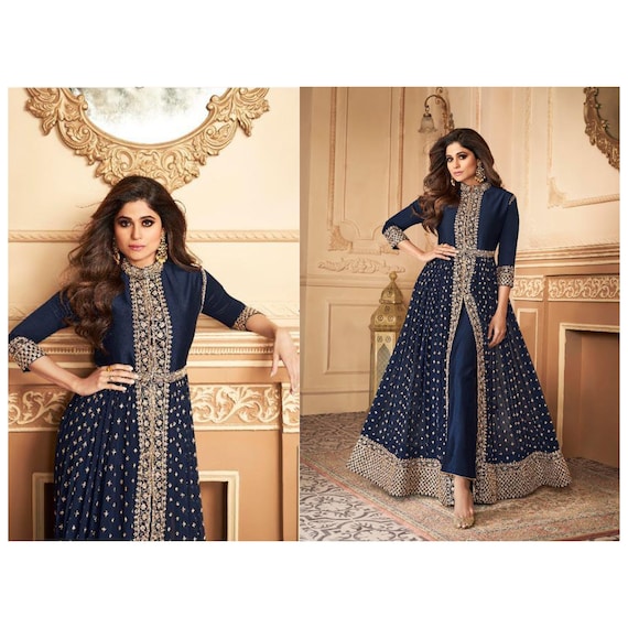 Buy Indian Blue And Golden Embroidered Velvet Anarkali Suit for Women  Online in USA, UK, Canada, Australia, Germany, New Zealand and Worldwide at  Best Price