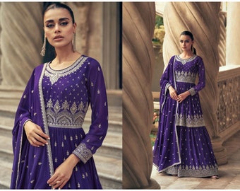 Purple Embroidered Anarkali Lehenga Suit, Georgette Sequence Lehenga Anarkali Suit, Lehenga Suit, Lehenga Kameez, Party Wedding Gown