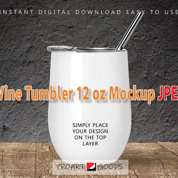 White 12oz Wine Tumbler Mockup  PHOTO  Wine Tumbler with straw  Stock Photo  Digital Download