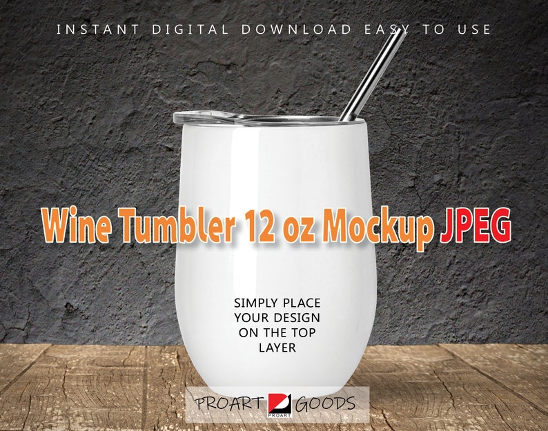 White 12oz Wine Tumbler Mockup PHOTO Wine Tumbler With Straw Stock Photo Digital Download Etsy