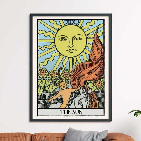 The Sun - Tarot Card Print, Printable Wall Art, Tarot Cards, Zodiac Wall Art, Antique Print, Tarot Poster, Occult Print, Instant Download