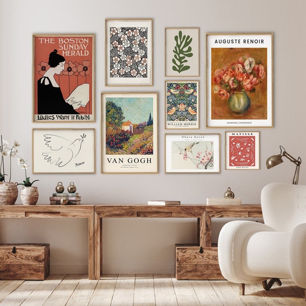 Set Of 9 Vintage Eclectic Print, Gallery Wall Set, Eclectic Wall Decor, Botanical Print Set, Flower Market, Digital Download