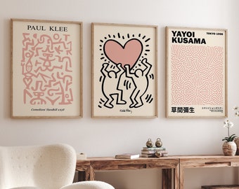 Set Of 3 Prints, Gallery Wall Art Set, Yayoi Kusama Poster, Keith Haring, Paul Klee Print, 3 Piece Wall Art, Gallery Wall Bundle