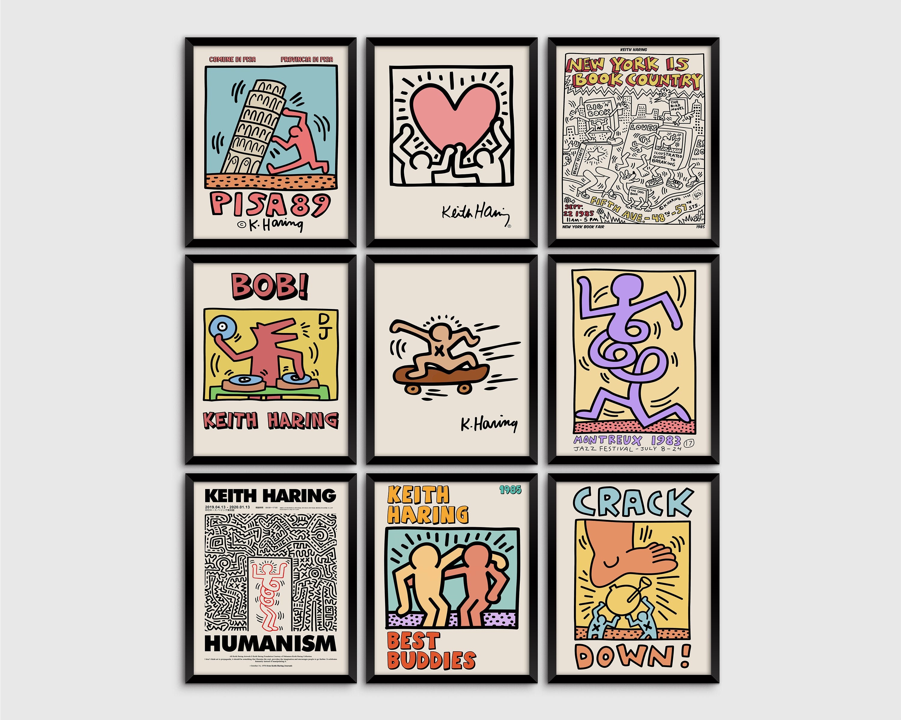 Keith Haring Set of 9 Prints, Gallery Wall Set, Exhibition Poster, Ke…