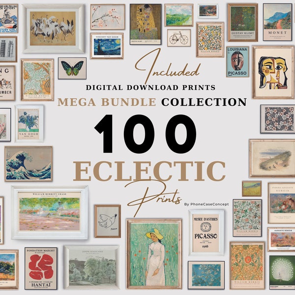 100 Eclectic Gallery Wall Prints MEGA BUNDLE Set, Maximalist Wall Art, Eclectic Printable Wall Art, Monet, Picasso, Van Gogh