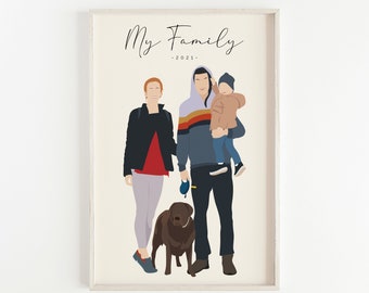 Custom Family Portrait, Faceless Portrait, Custom Couple Portrait, Personalized Family Portrait Illustration, Family Portrait Drawing