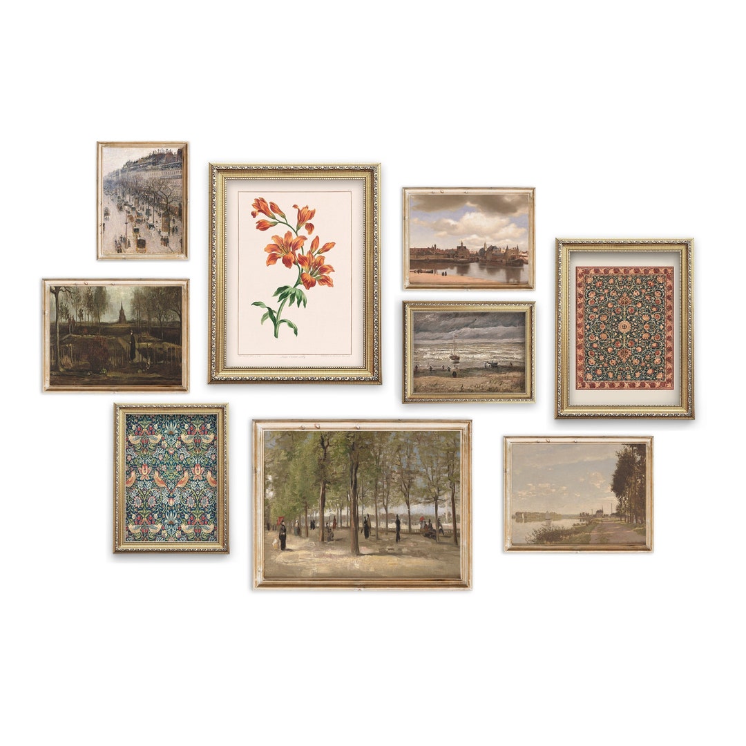 Printable Vintage Wall Art Set of 9 Prints, Gallery Wall Art Set ...