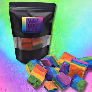 Colour Burst Rainbow Fizzy Bath Bomb Rocks Gift Kids Boy Girl Vegan Friendly Skin Care