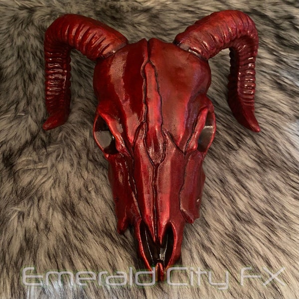 Blood Red Ram Goat Skull Gothic Wall Decor for Hanging