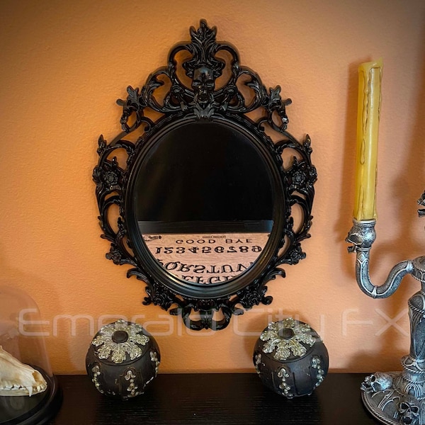 Oval Black Gothic Mirror Frame with Skull for Home Decor