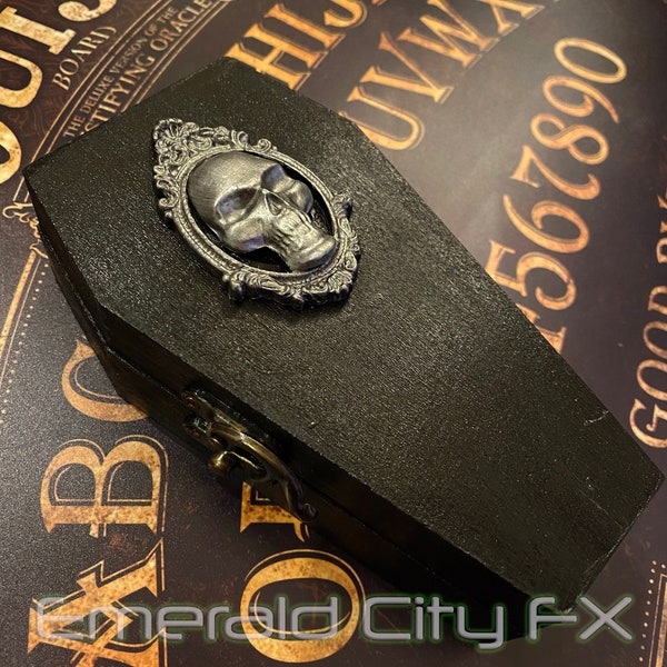 Coffin Jewelry Trinket Box with Skull Cameo and Velvet Lined for Gift or Storage