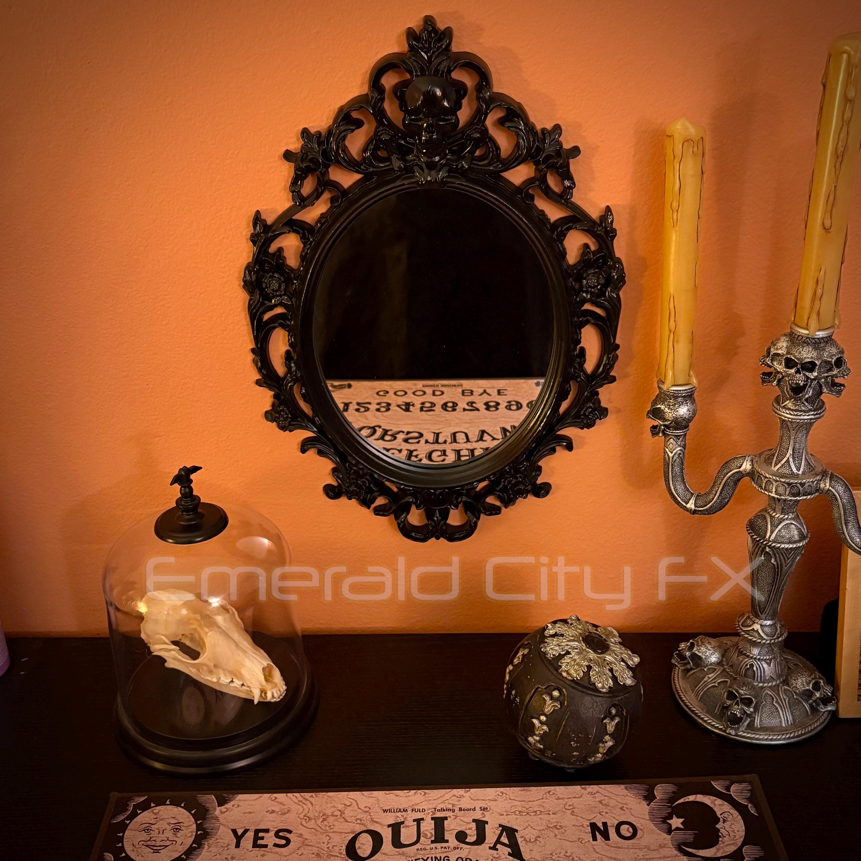 Oval Black Gothic Rococo Mirror Frame with Skull for Home Decor