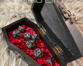 Coffin Dice Holder Tray with Gothic Skull Cameo and Bloodsucker Dice