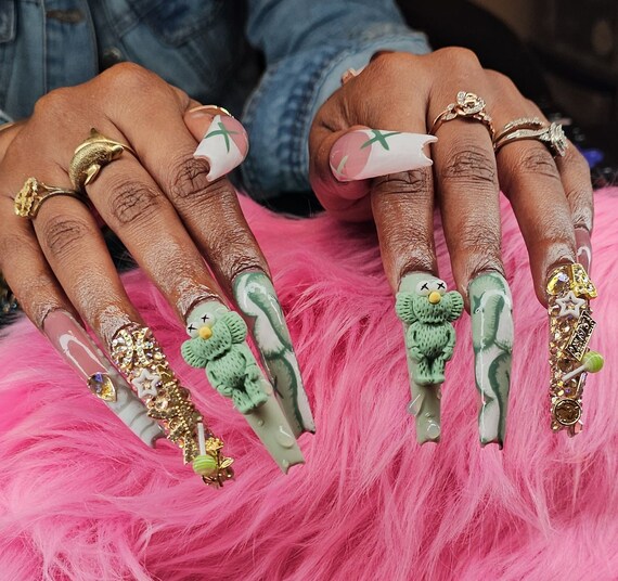 Kaws Character Press on Nails: Almond Coffin Duck Stiletto - Etsy