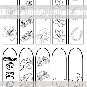 Puede incluir: Un conjunto de diez dise&ntilde;os de marcap&aacute;ginas imprimibles en blanco y negro con flores tropicales, hojas y el personaje Stitch de la pel&iacute;cula de Disney Lilo & Stitch. Los marcap&aacute;ginas est&aacute;n listos para ser coloreados.