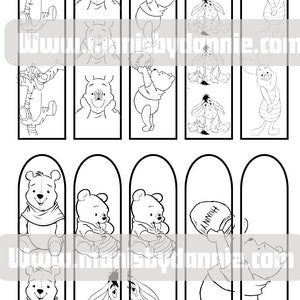 Puede incluir: Marcap&aacute;ginas imprimible en blanco y negro con Winnie de Pooh y sus amigos. El marcap&aacute;ginas incluye im&aacute;genes de Winnie de Pooh, Tigger, Piglet, Eeyore y una mariposa.