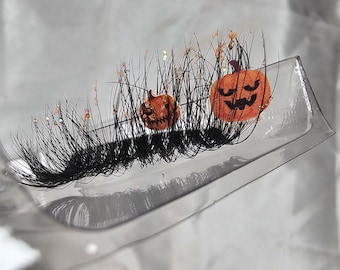 Pestañas postizas con calcomanía de calabaza: Pestañas con purpurina para disfraz de Halloween