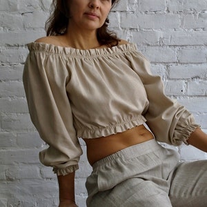 LINEN TOP, Linen shirt for women, Off shoulder Women linen top, Linen Crop top, Open shoulders linen top, Linen Tank top, Handmade linen top