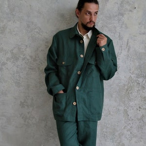 Men's LINEN JACKET, Organic Flax Blazer, Man's Loose Linen Cardigan, Linen Short Overcoat, Linen Oversized Coat