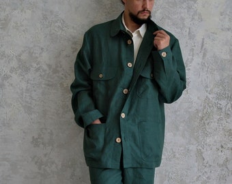 Men's LINEN JACKET, Organic Flax Blazer, Man's Loose Linen Cardigan, Linen Short Overcoat, Linen Oversized Coat