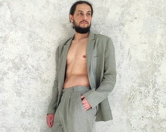 VESTE EN LIN Homme, Veste en lin classique, Blazer en lin bio pour homme, Cardigan en lin pour homme, Blazer pour homme, Veste en lin pour mariage, Cadeau pour lui !