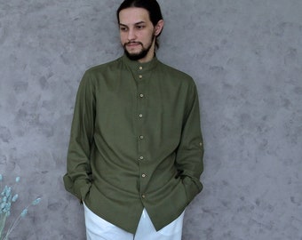 Camisa de hombre, Camisa de lino para hombre, Camisa de lino para hombre, Camisa de lino orgánico, Camisa natural, Camisa de hombre, Camisa de lino elegante, Cuello mao, Regalo para él