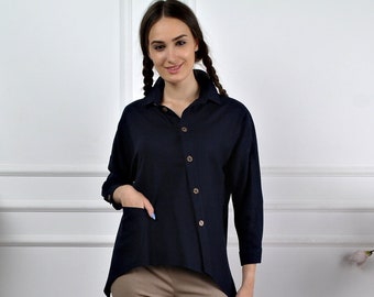 NATURAL LINEN SHIRT femmes, chemise femme décontractée, tunique en lin asymétrique, haut en lin pour femme, chemisier en lin ample, haut en lin Maxi, haut de grossesse