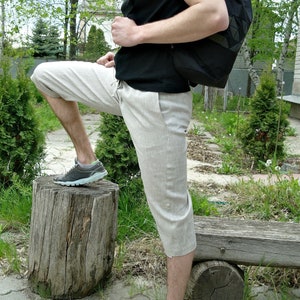Men&#39;s linen shorts, Linen Roll-up Shorts men, Organic Flax shorts, EXTRA SUSTAINABLE shorts, Wild Grey undyed shorts, Natural Linen shorts