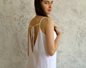 White linen SUNDRESS, Linen Strap Dress, Backless Dress, Linen Slip Dress, Linen dresses for Women, Open back Sundress, Midi Linen Sundress