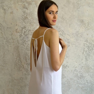 White linen SUNDRESS, Linen Strap Dress, Backless Dress, Linen Slip Dress, Linen dresses for Women, Open back Sundress, Midi Linen Sundress