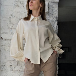 Linen SHIRT for women, Linen Bohemian shirt, Women's Kimono shirt, Natural Linen shirt, Linen blouse with Puffed sleeves, Womens linen top image 3