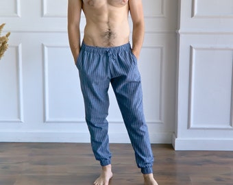 Heren linnen broek, maat L, XL. Handgemaakte broek, yogabroek voor mannen, vlasbroek voor heren, linnen casual broek, cadeau voor hem!