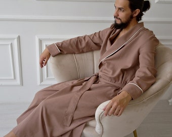 LINEN ROBE for MEN, Natural linen Loungewear, Men's Flax Robe, Long Linen robe, Mens Homewear, Handmade Robe, Linen Men robe, Gift for Him!