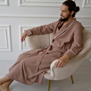 LINEN ROBE for MEN, Natural linen Loungewear, Men&#39;s Flax Robe, Long Linen robe, Mens Homewear, Handmade Robe, Linen Men robe, Gift for Him!