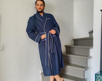 Linen Robe for Men, Men's Flax Robe, Gift for Him, Long Linen Bathrobe Men, Organic Flax Robe, Linen Jacket for man, Handmade Flax Housecoat