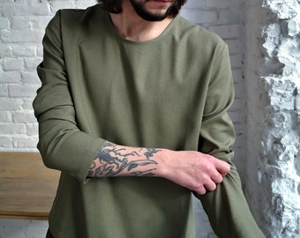 Herrskjorta i linne, herrtröja i linne, linnetröja, t-shirt i naturlig lin, herrtröja i linne med lång ärm, herrtröja i ekologiskt linne, basskjorta
