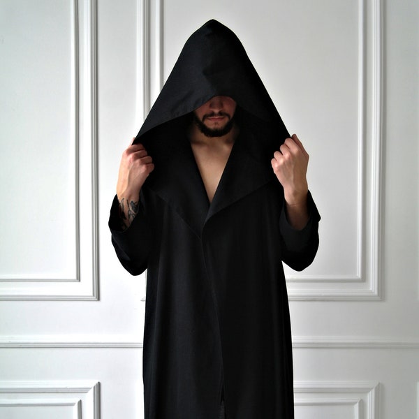 Mens linen robe, Linen robe for men, Hooded black robe, Black Hoodie, Male bathrobe, Linen robe, Men's bathrobe, Gown for Men, Gift for him